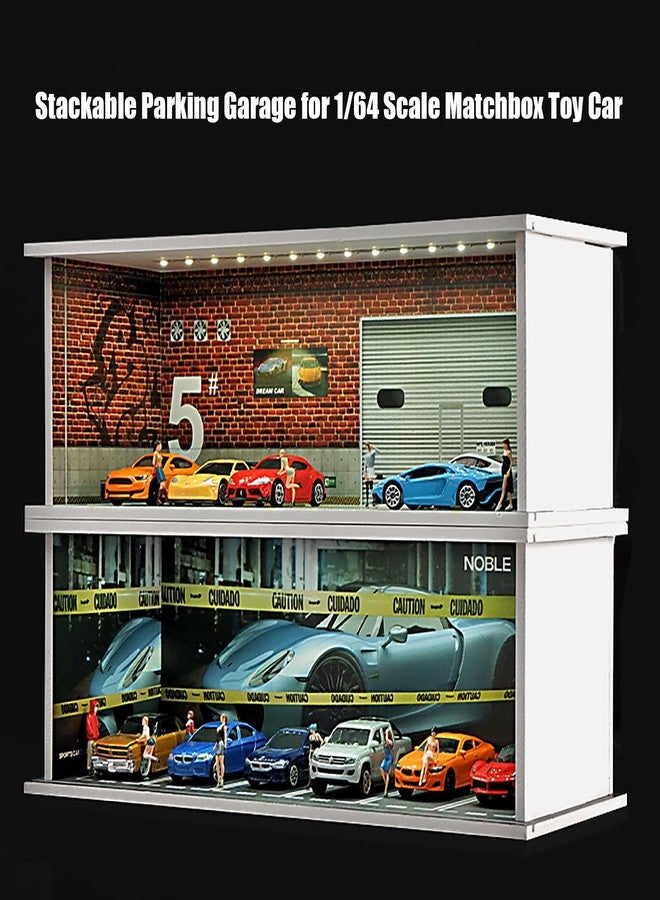 FQDGTFA Display Case for Hot Wheel with LED Light Stackable Mega Garage Storage for 1:64 Matchbox & Diecast Cars 6-Slot Parking Diorama with Illuminated Showcase (Caution-line) - Image 3